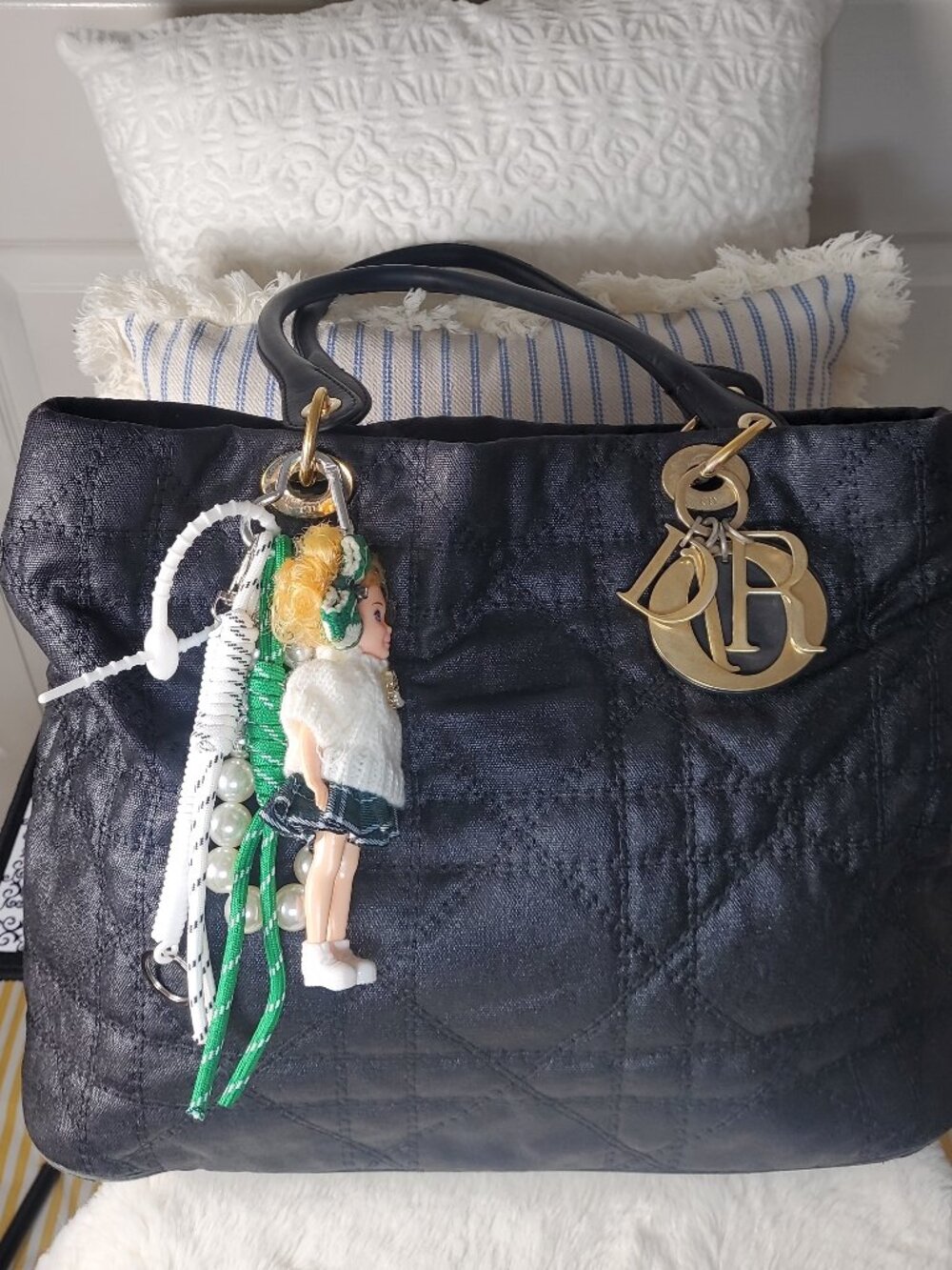 13. Christian Dior Black Shoulder Bag With Gold Hardware